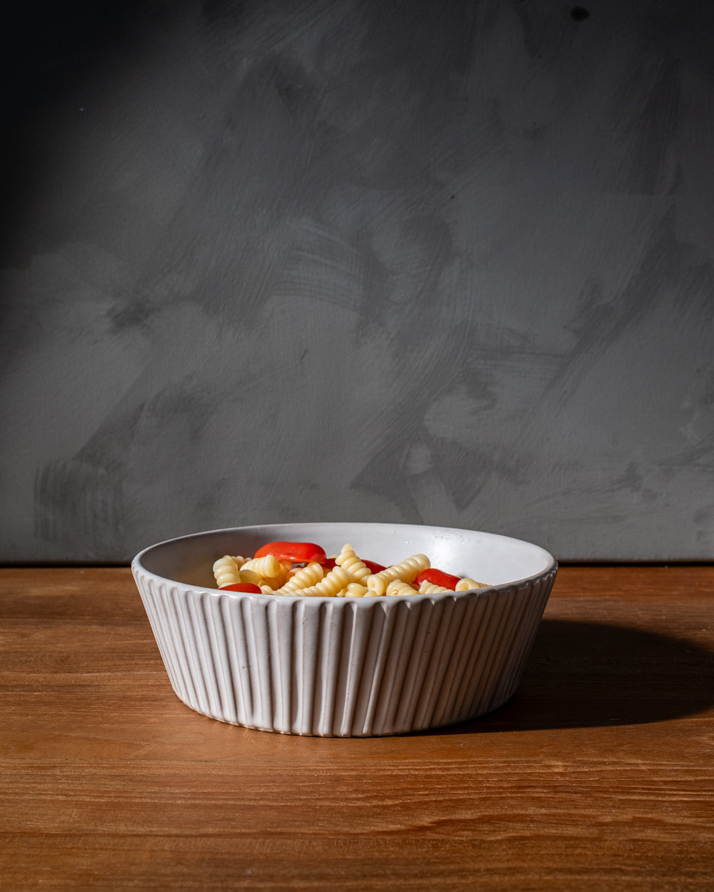 Carved Matte White Ceramic Pasta Bowls, Set of 4, view 5
