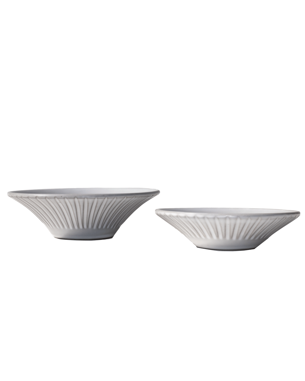 Carved Matte White Ceramic Coupelle Bowls, Set of 4