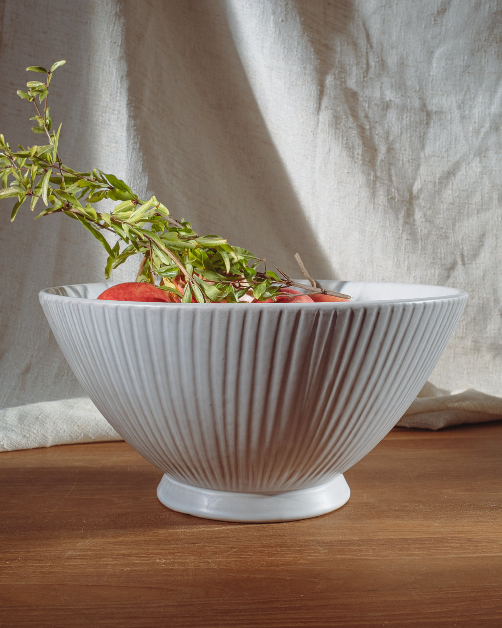 Carved Matte White Ceramic Serving Bowl, 12 in, alternate view