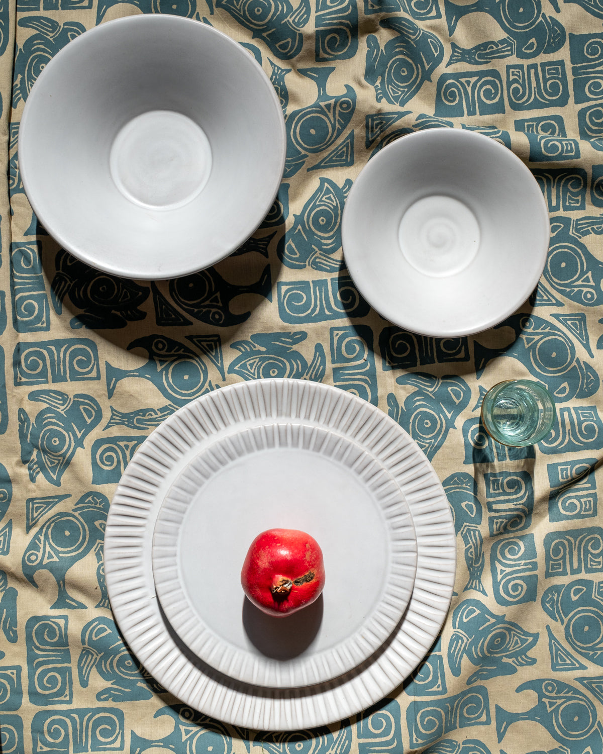 Carved Matte White Ceramic Salad Plates, Set of 4, detail view