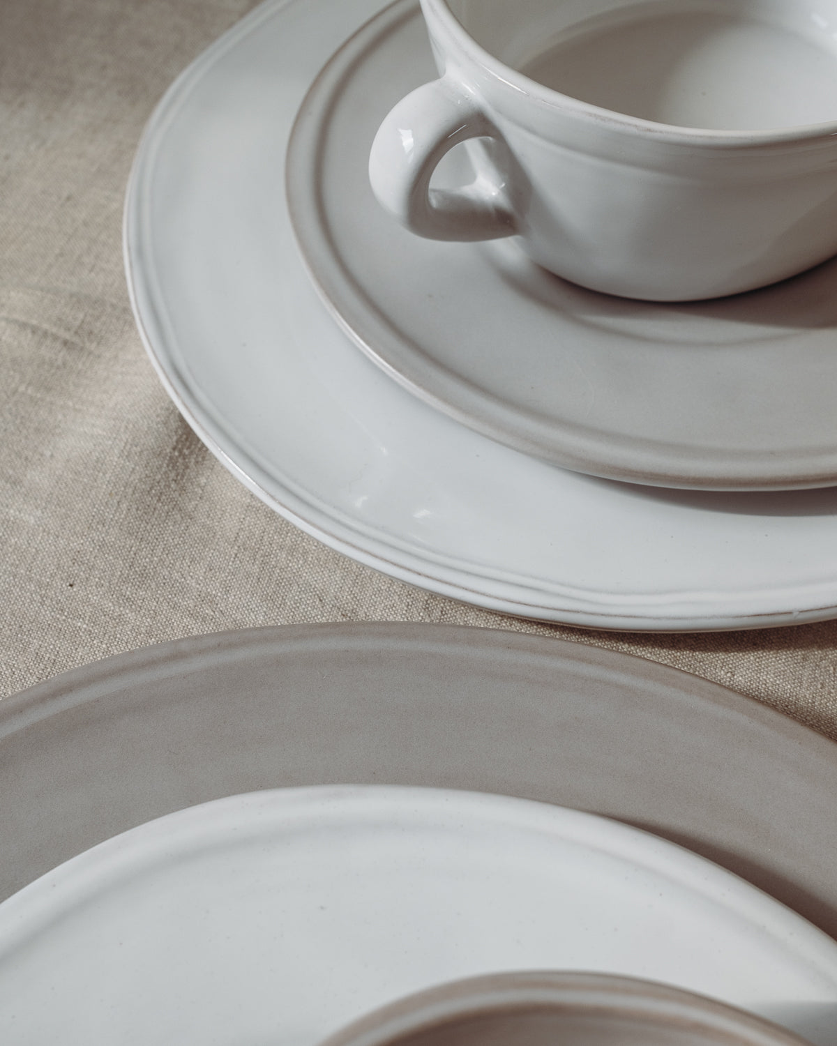 Oval Matte White Ceramic Dinner Plates, Set of 4, view 7