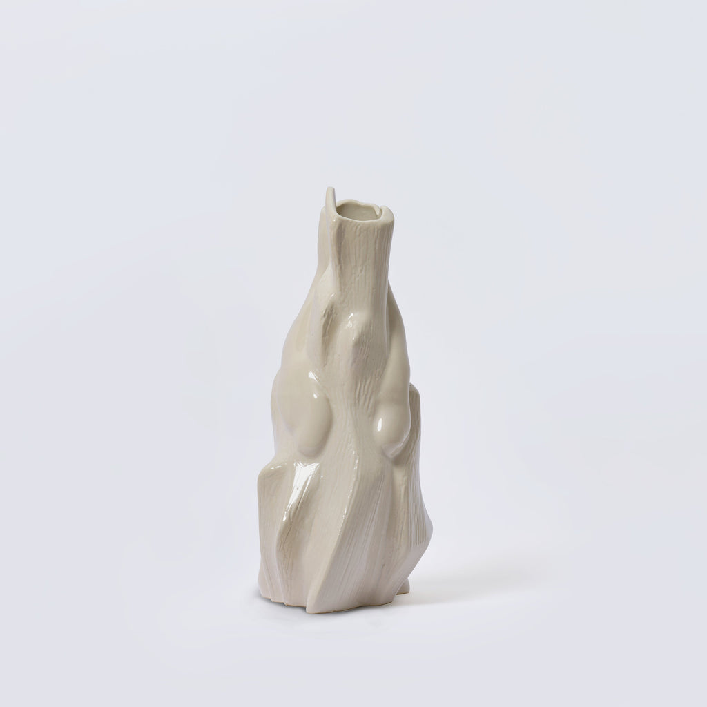 Sculptural Recycled Ceramic Vase in a detail view showing surface texture and finish up close