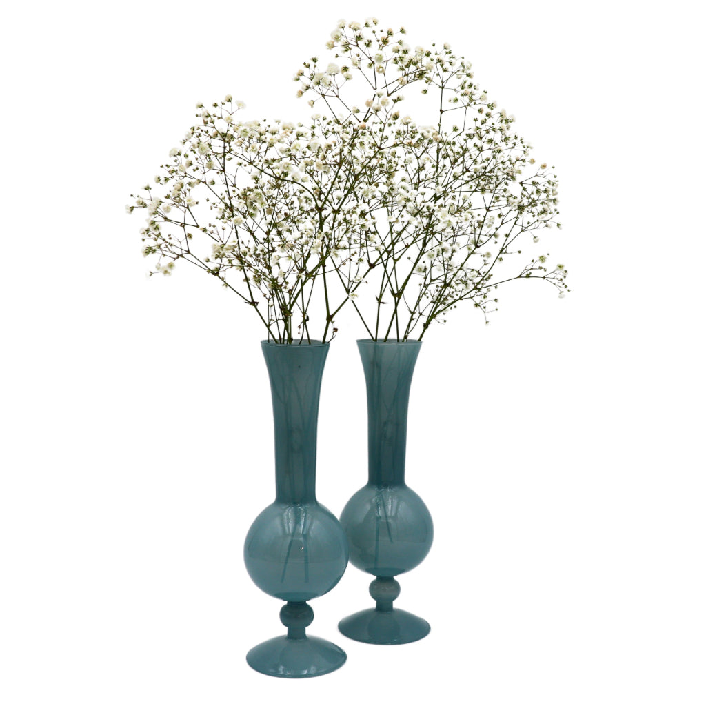 Frosted Blue Haze Glass Vases, Pair