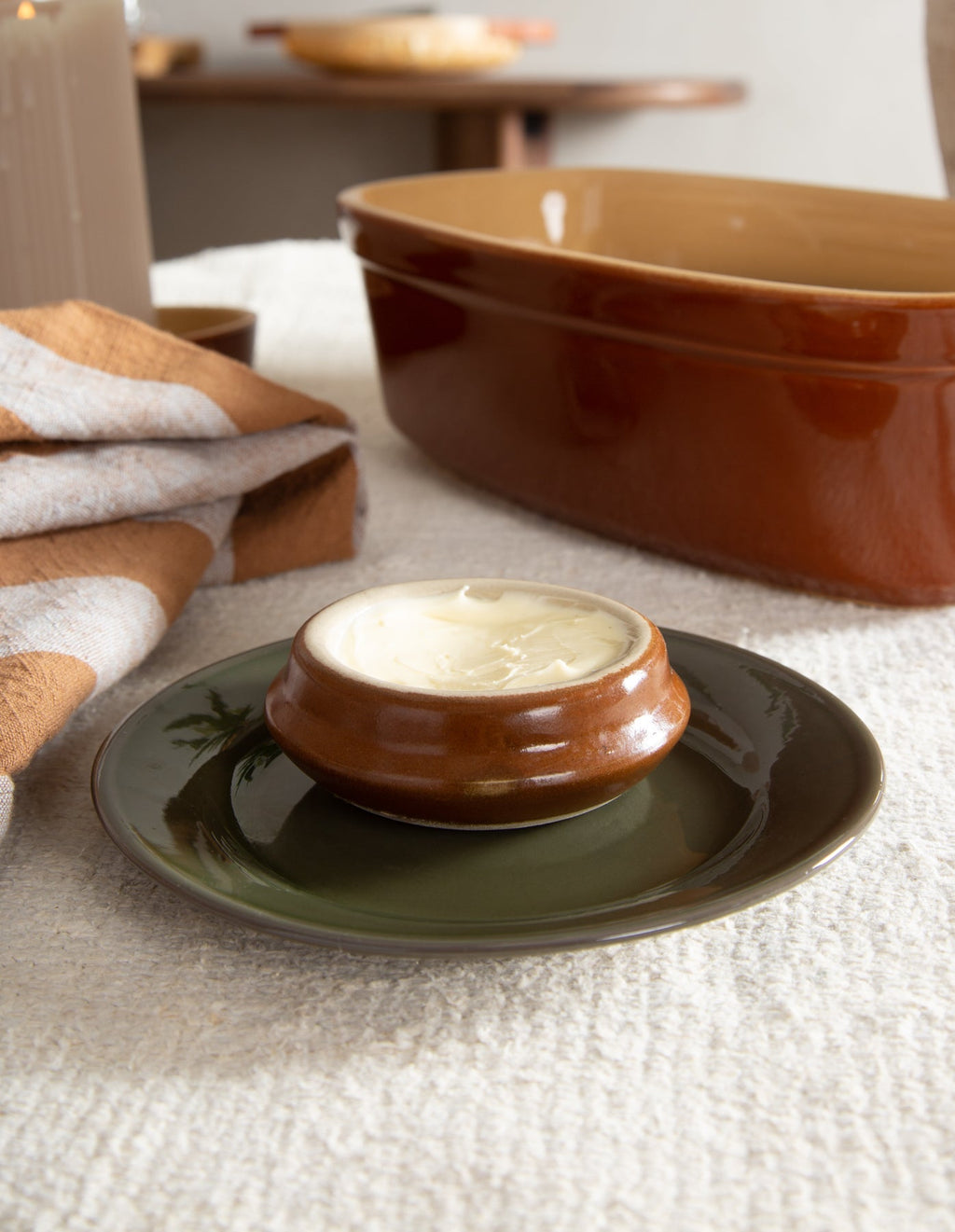 Vintage French Salt-Glazed Butter Pot, alternate view