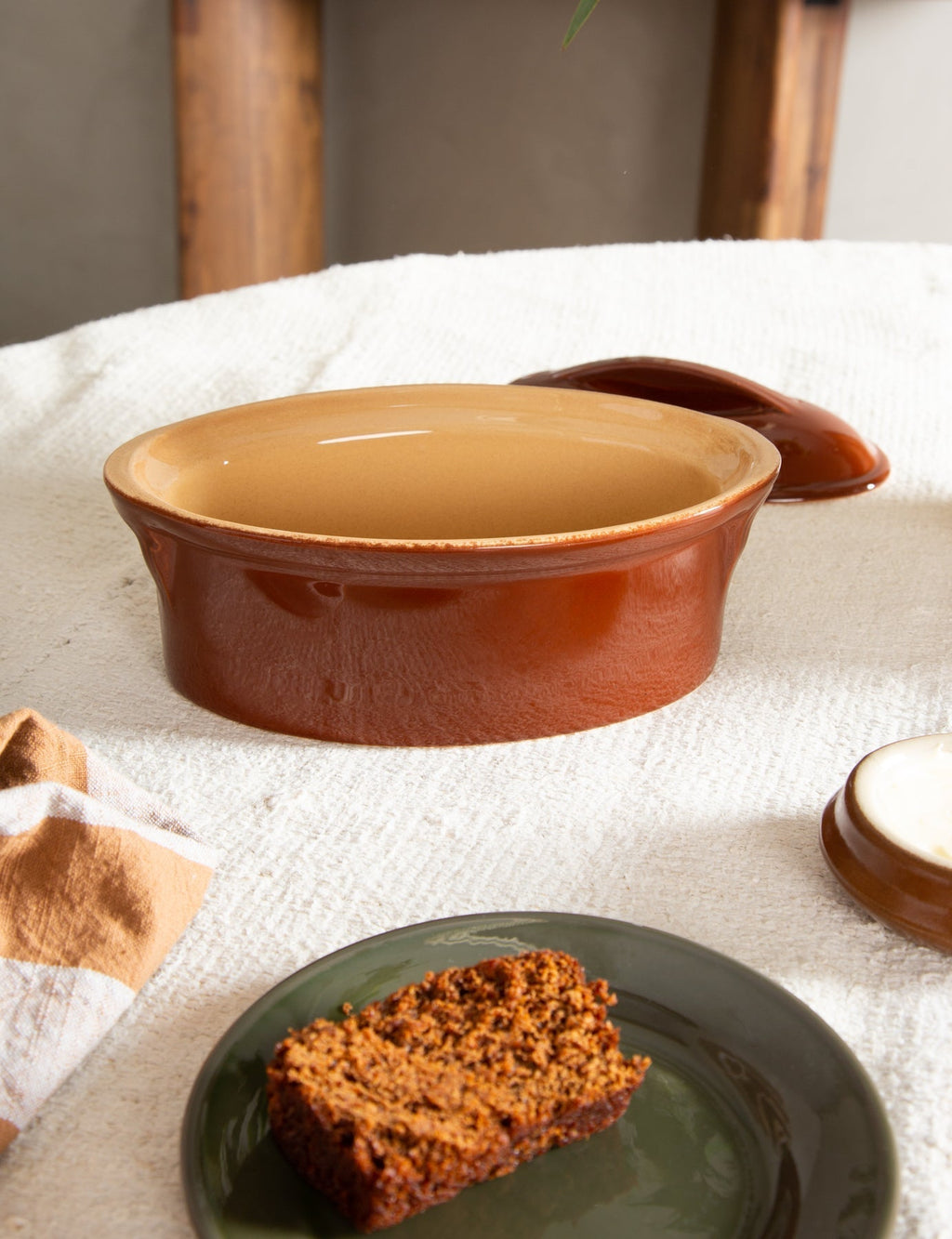 Vintage French Lidded Oval Baking Dish, alternate view