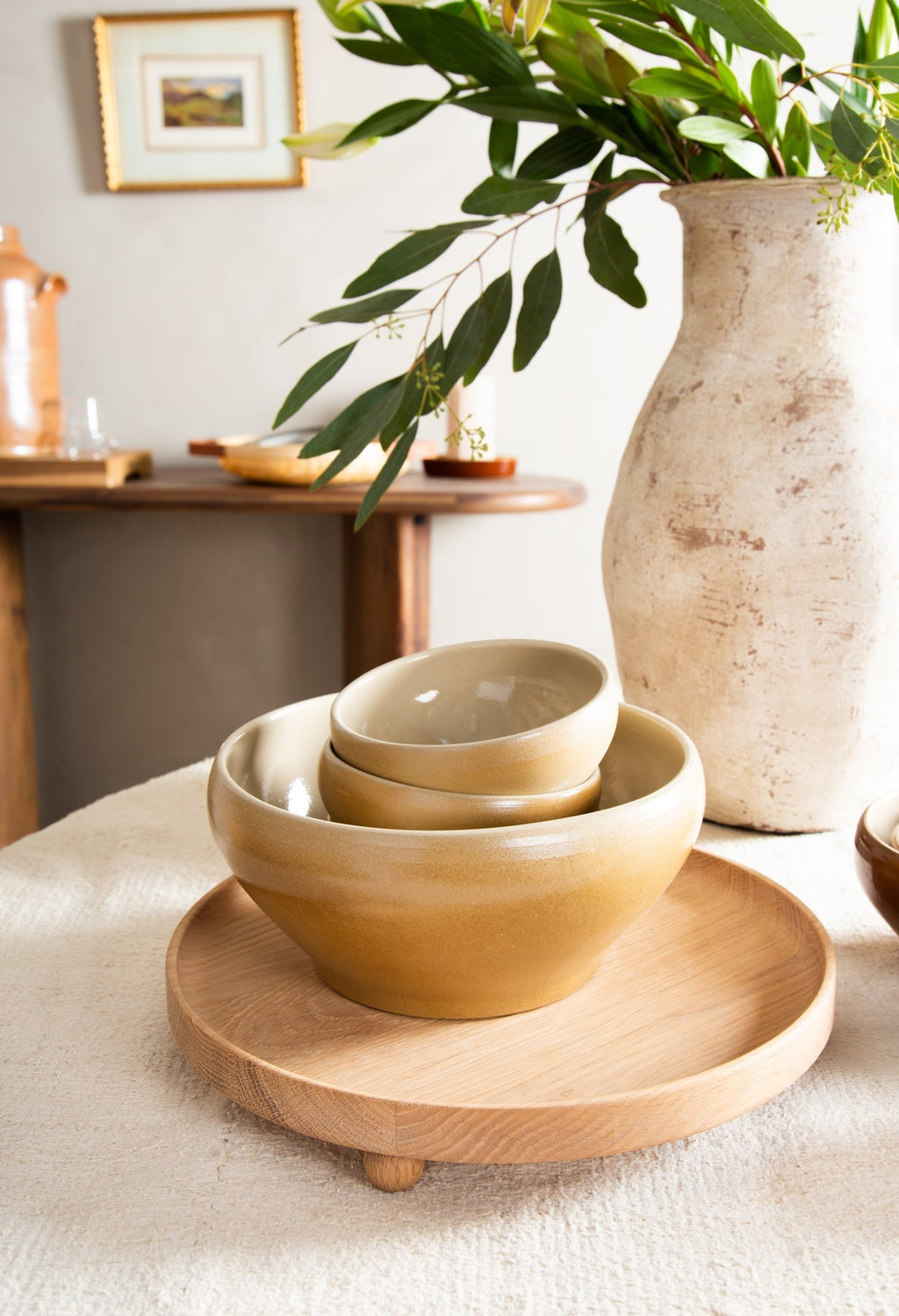 Vintage French Stoneware Bowls, detail view