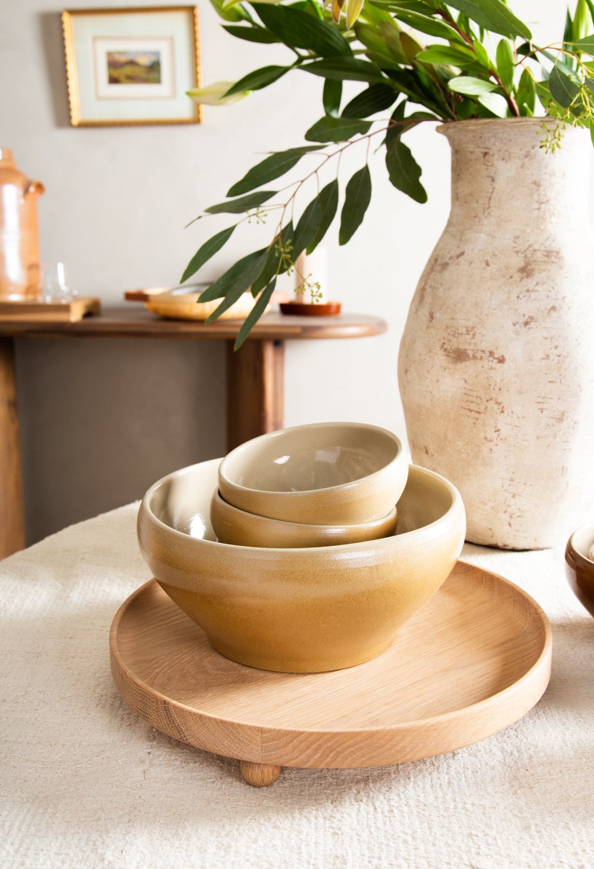 Vintage French Stoneware Bowls, detail view