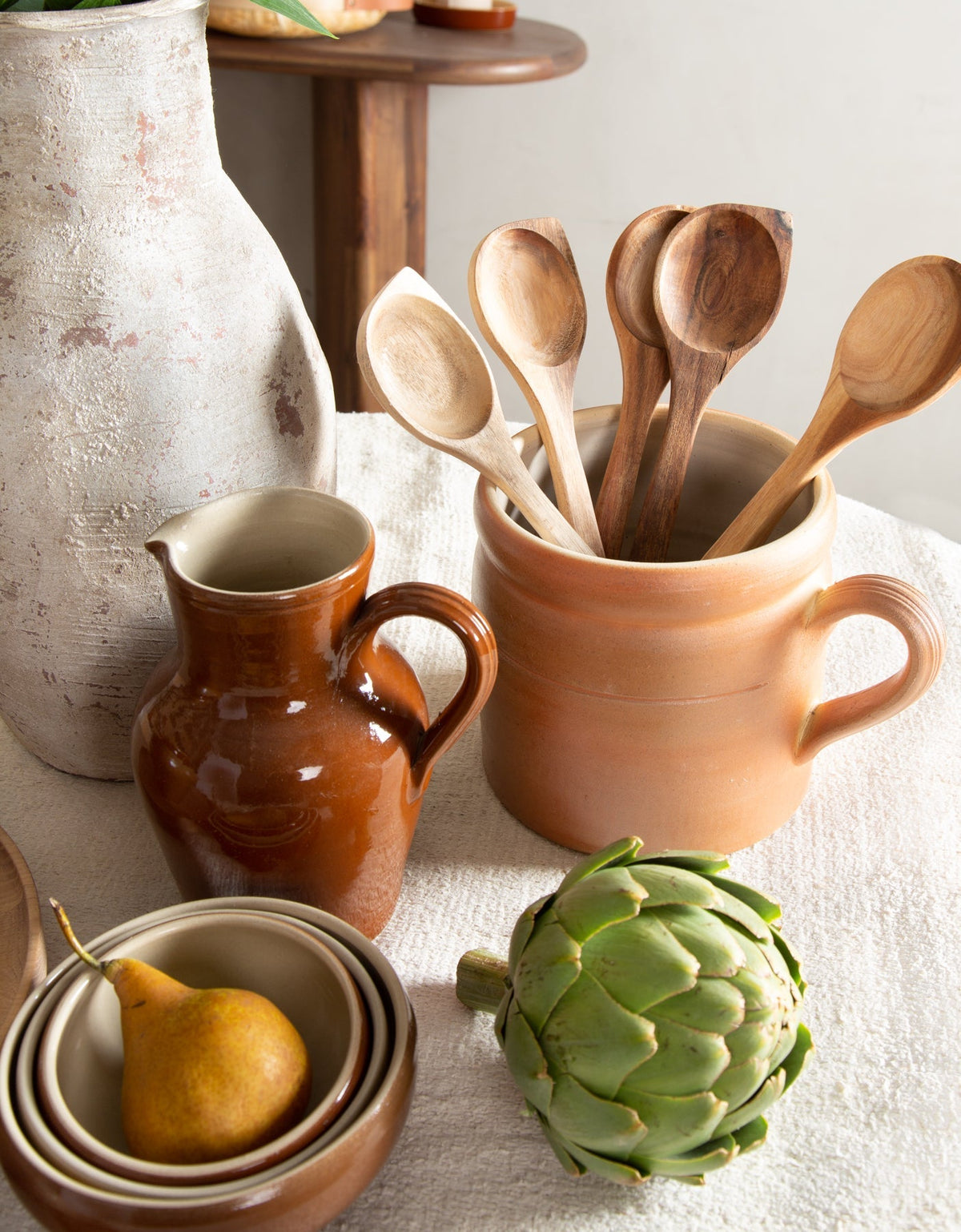Vintage French Salt-Glazed Handled Jar, alternate view