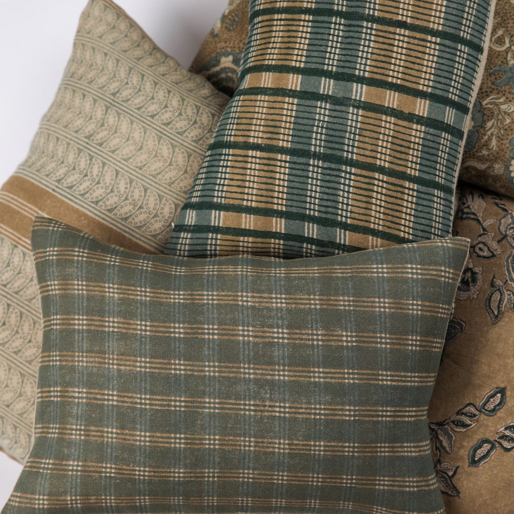 Gina Linen Block Print Pillow Cover, Sand, detail view