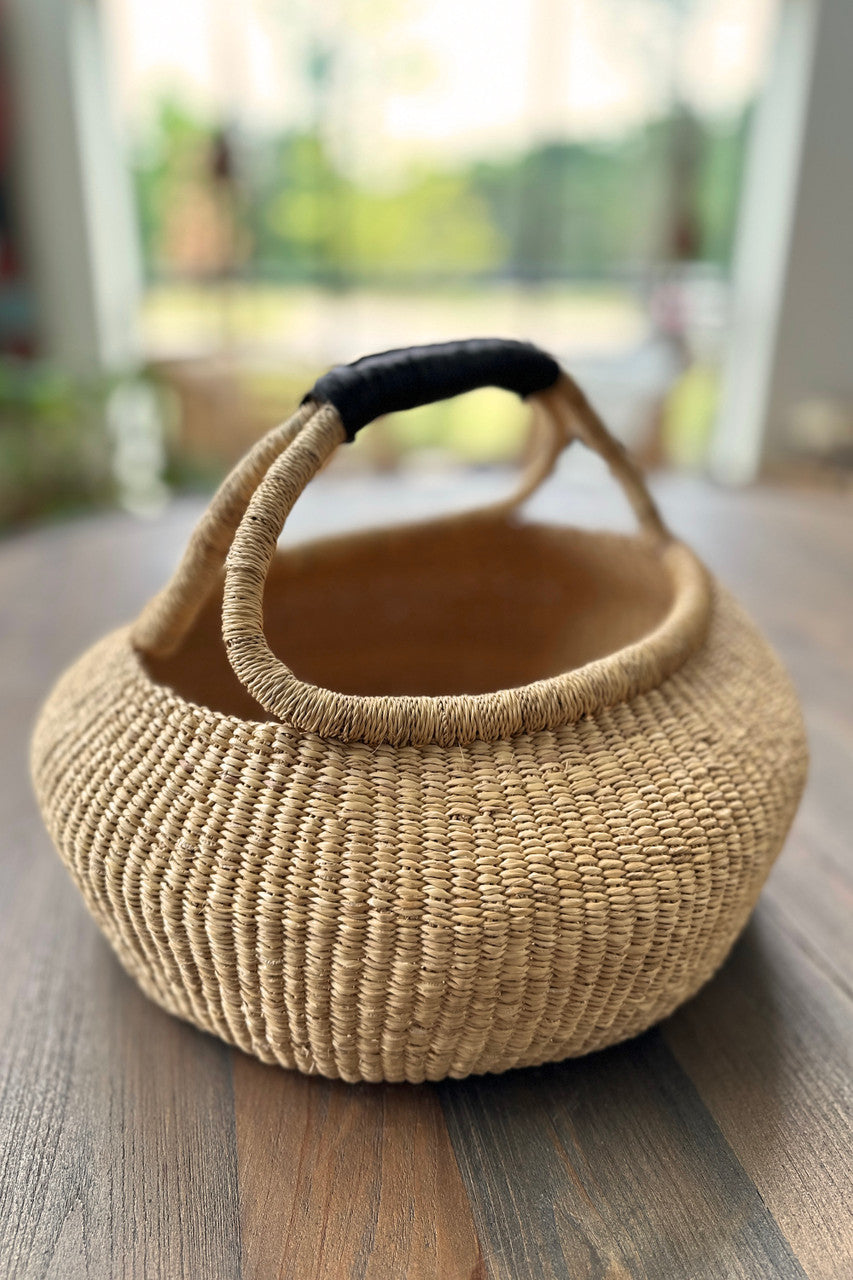 Handwoven Kettle Basket with Handle, alternate view
