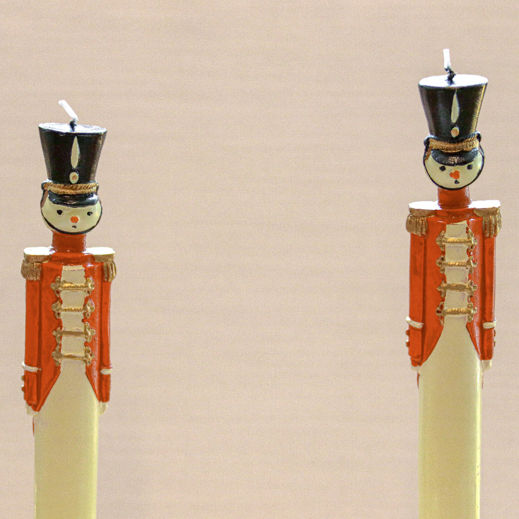 Royal Guard Hand-Painted Candles, Red, Pair, detail view