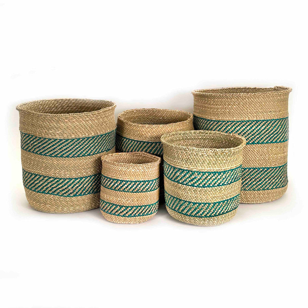 Turquoise Stripe Iringa Woven Basket, alternate view