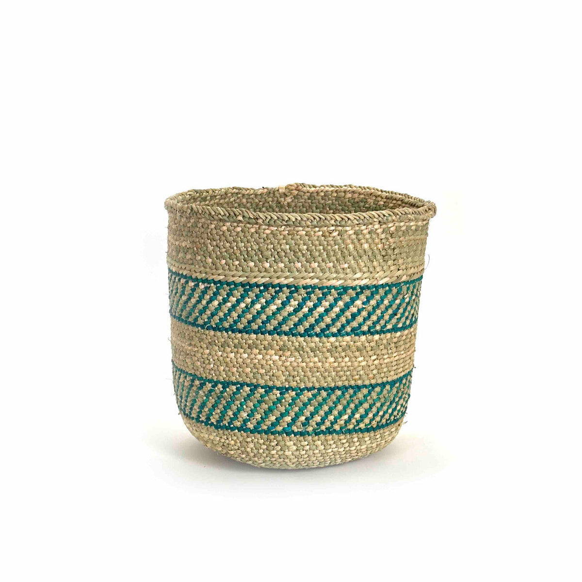 Turquoise Stripe Iringa Woven Basket, another angle