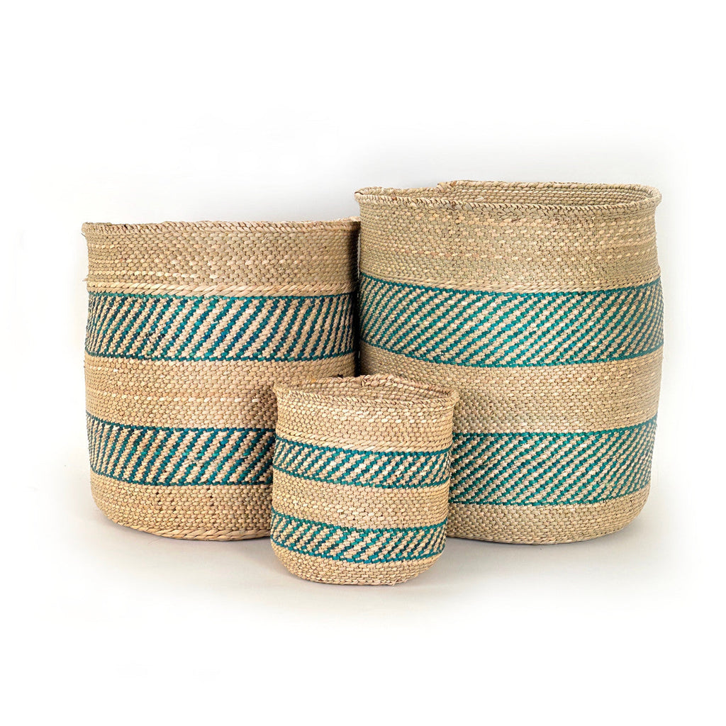 Turquoise Stripe Iringa Woven Basket, view 5