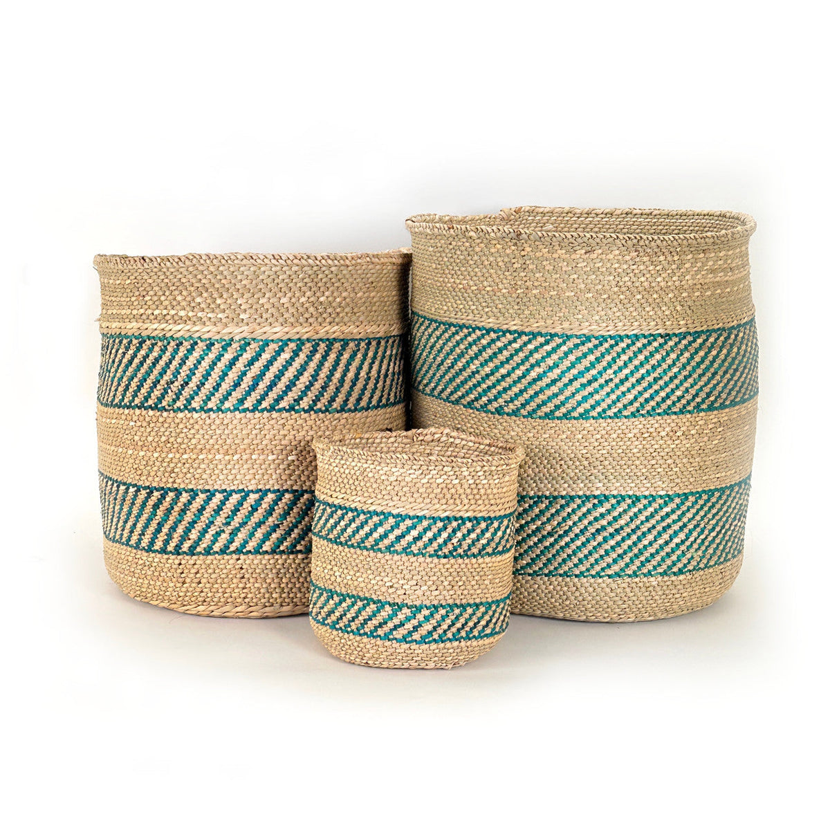 Turquoise Stripe Iringa Woven Basket, view 5