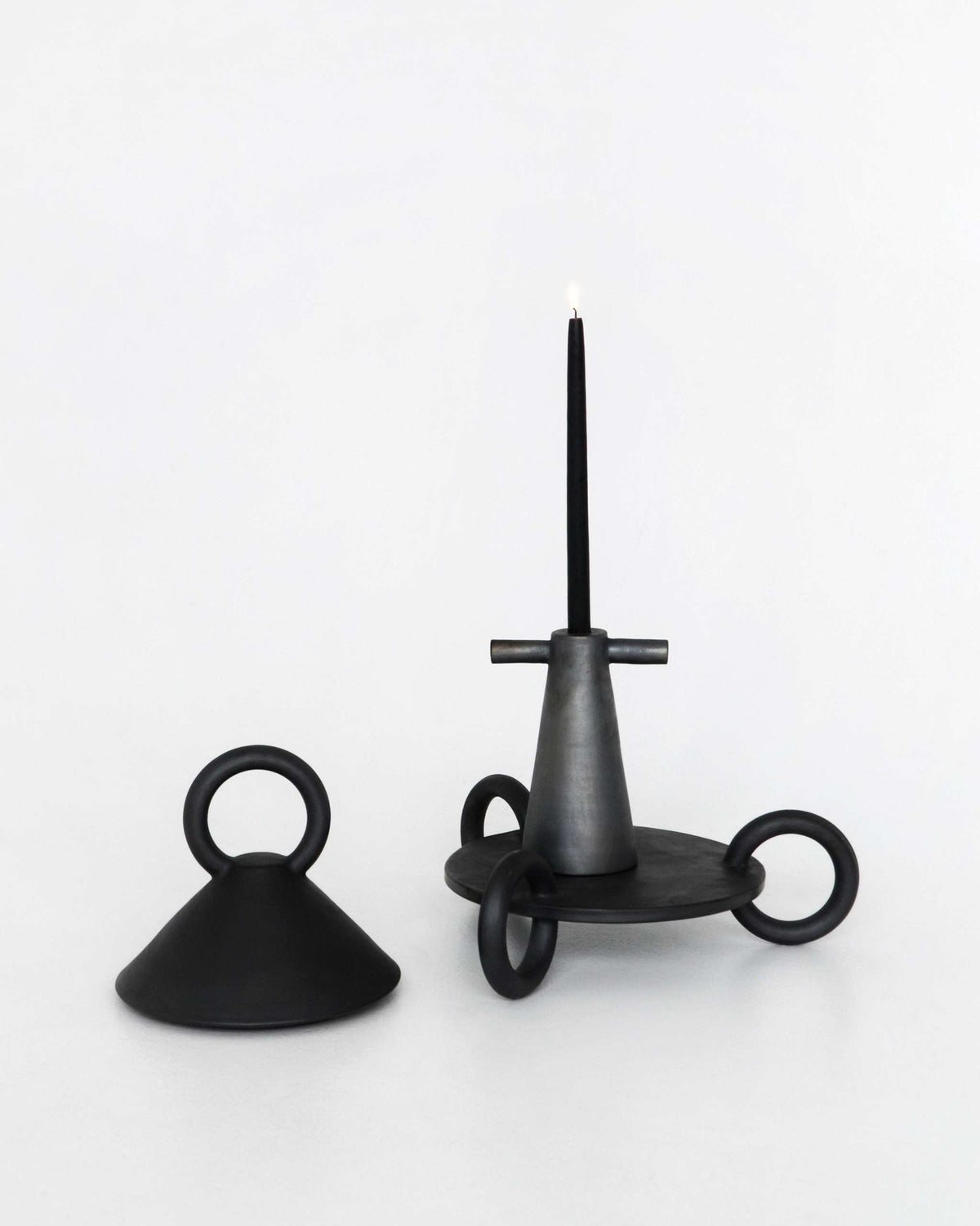 Motanka Black Smoked Ceramic Candle Holder, view 5
