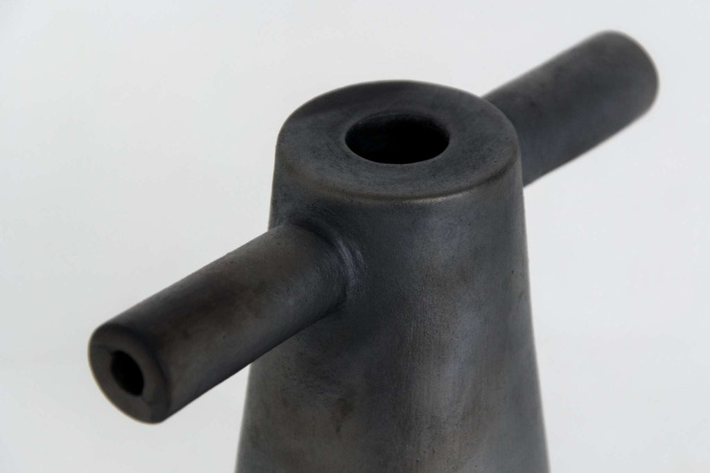 Motanka Black Smoked Ceramic Candle Holder, detail view