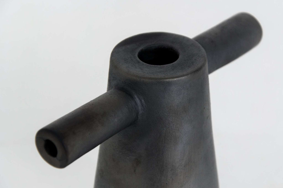 Motanka Black Smoked Ceramic Candle Holder, detail view