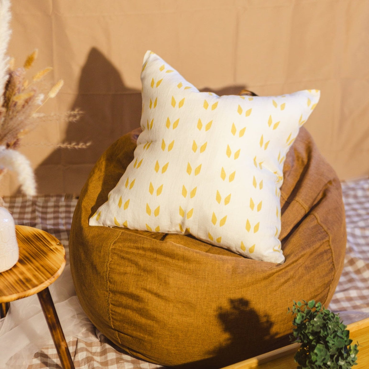 Terra Pure Linen Pillow Cover, White and Mustard