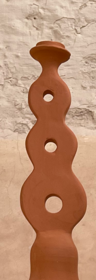 Sculptural Raw Terracotta Candle Holder, alternate view