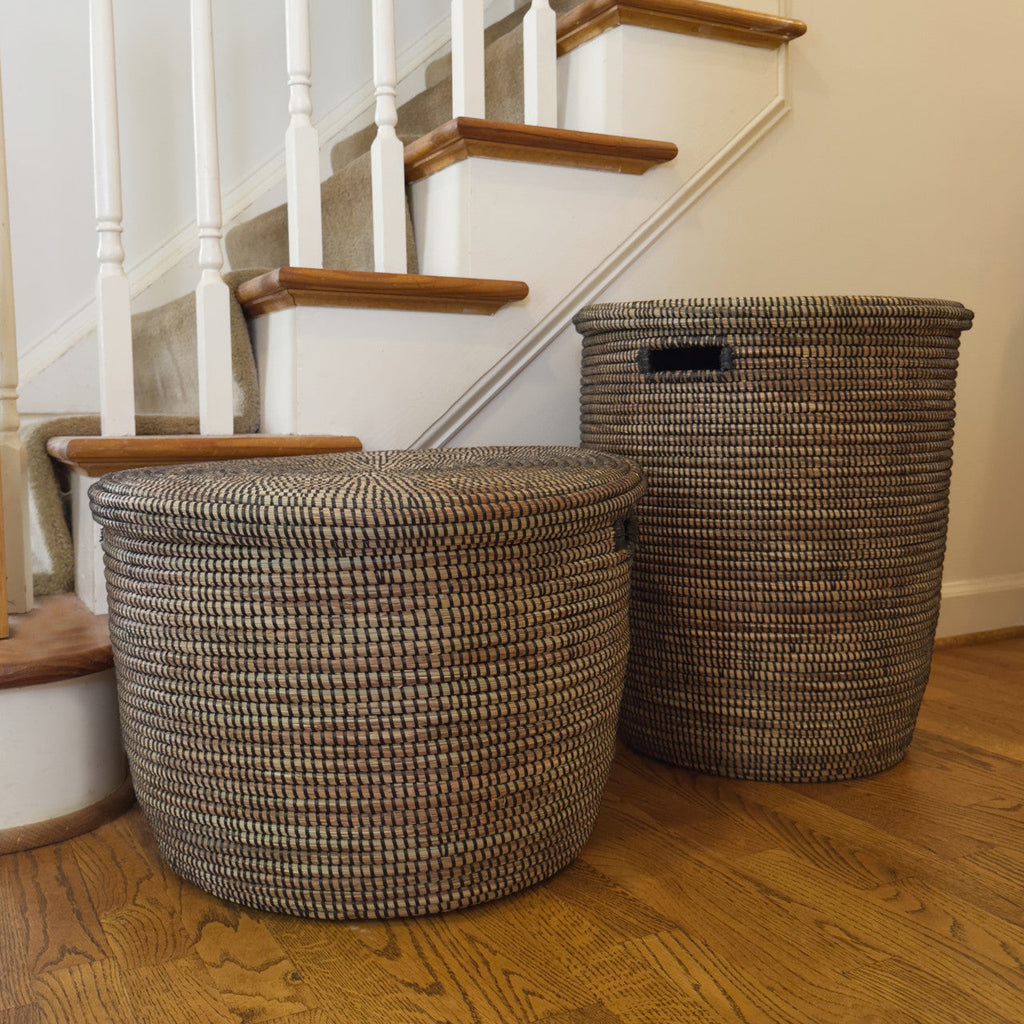 Black Flat-Lid Woven Basket, Large, view 5