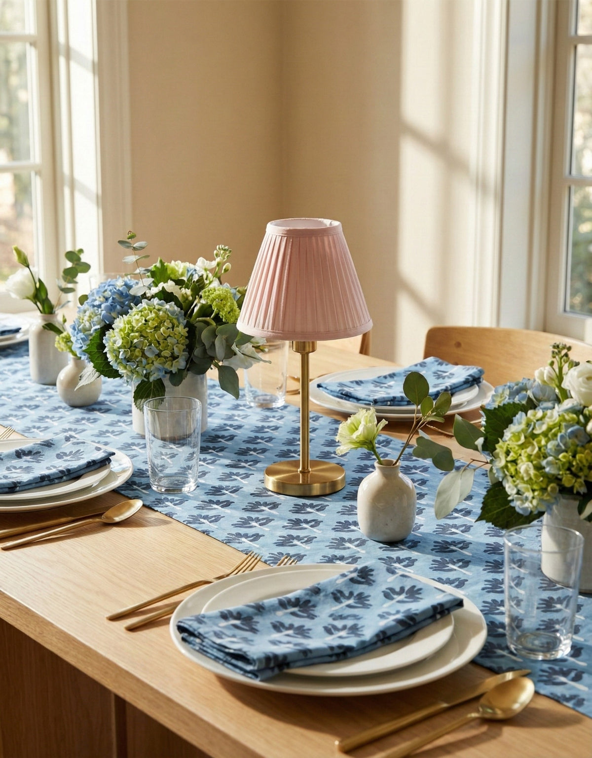 Zeenat Linen Table Runner, Steel Blue, alternate view