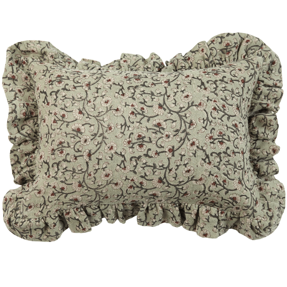 Inaya Linen Floral Pillow Cover, Beachwood Ruffled