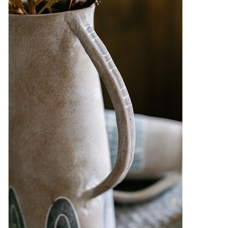 Hand-Painted Blue Terracotta Jar Vase, detail view