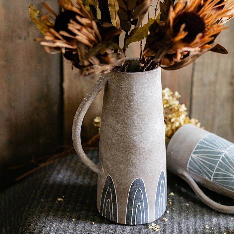 Hand-Painted Blue Terracotta Jar Vase, view 5