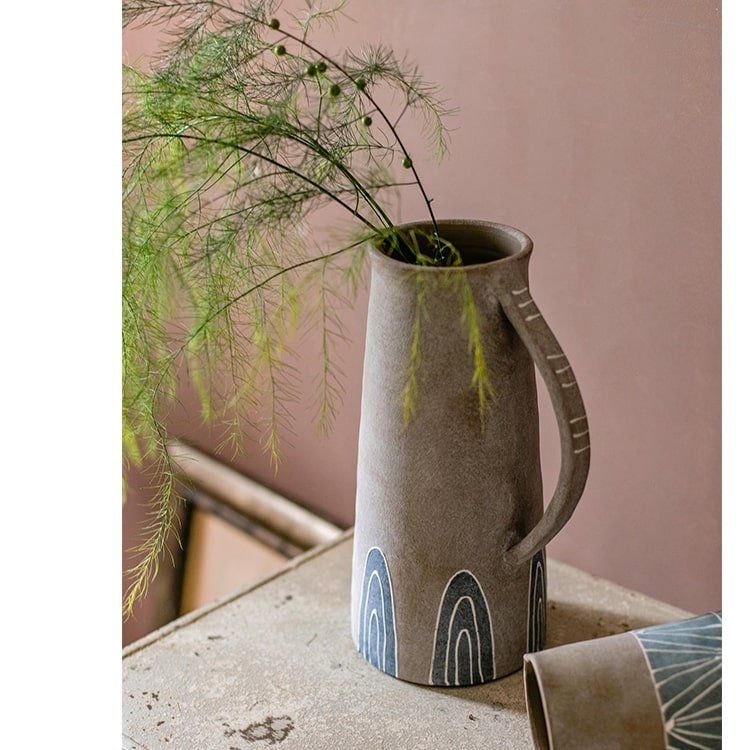 Hand-Painted Blue Terracotta Jar Vase, view 7