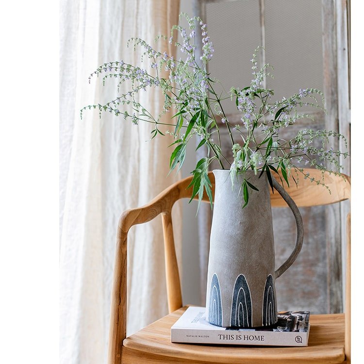 Hand-Painted Blue Terracotta Jar Vase, view 8