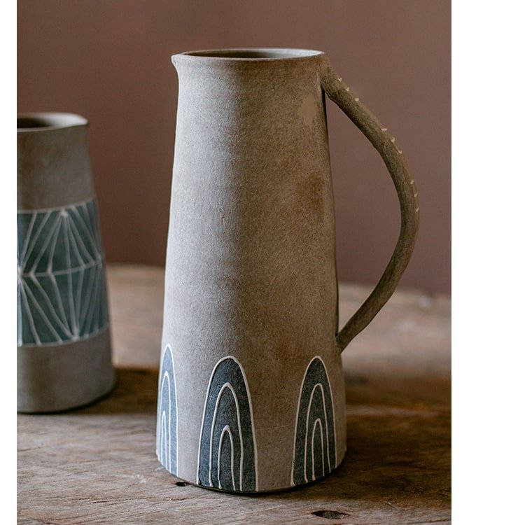 Hand-Painted Blue Terracotta Jar Vase, view 9
