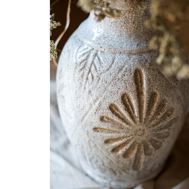 Carved White Ceramic Vase, view 11