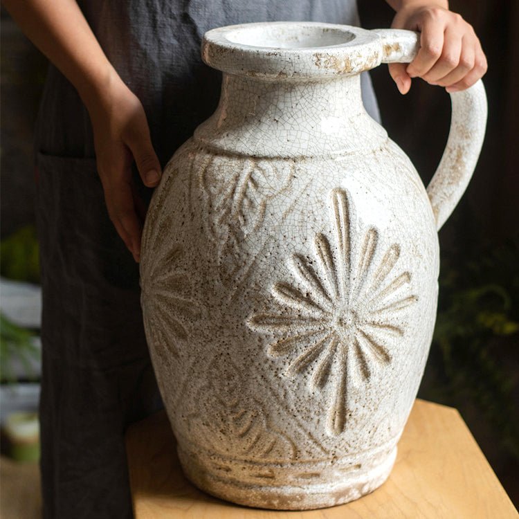 Carved White Ceramic Vase, Three Styles