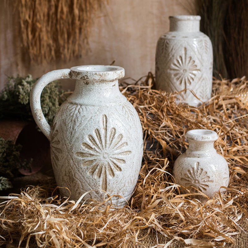 Carved White Ceramic Vase, alternate view