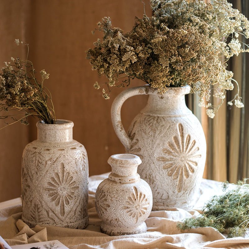 Carved White Ceramic Vase, view 5