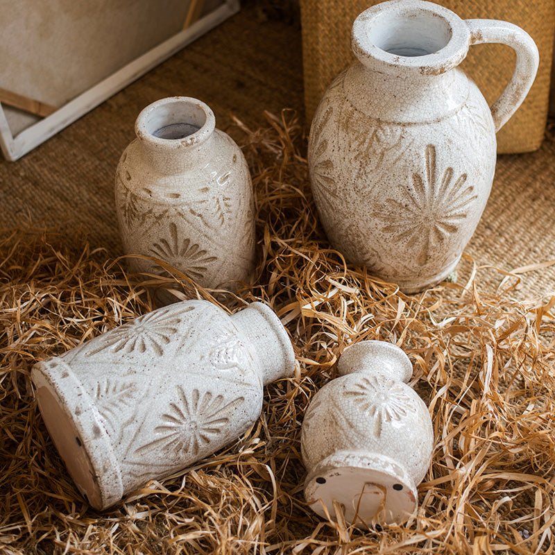 Carved White Ceramic Vase, view 6