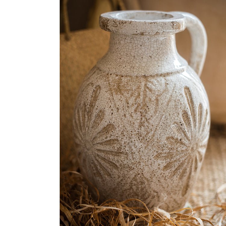 Carved White Ceramic Vase, view 7