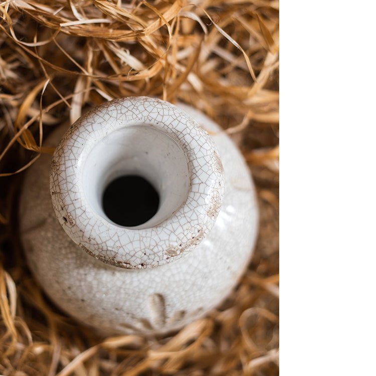 Carved White Ceramic Vase, view 8