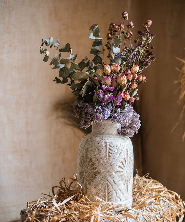 Carved White Ceramic Vase, view 9