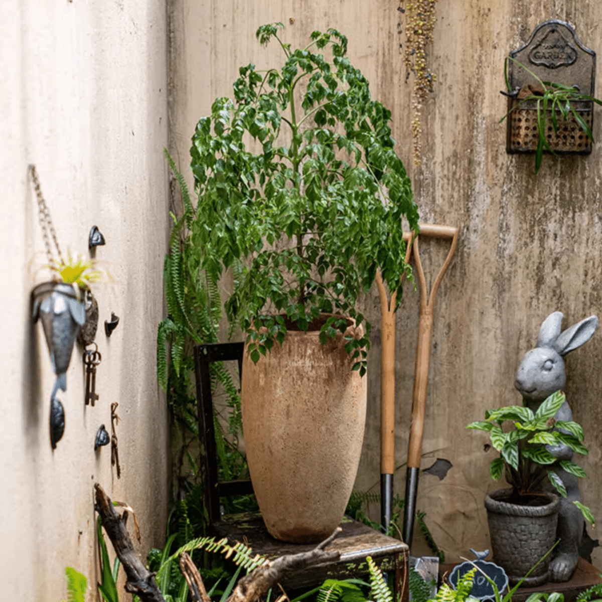 Tall Distressed Cement Planter, detail view