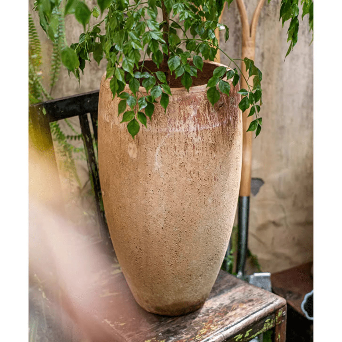 Tall Distressed Cement Planter, another angle