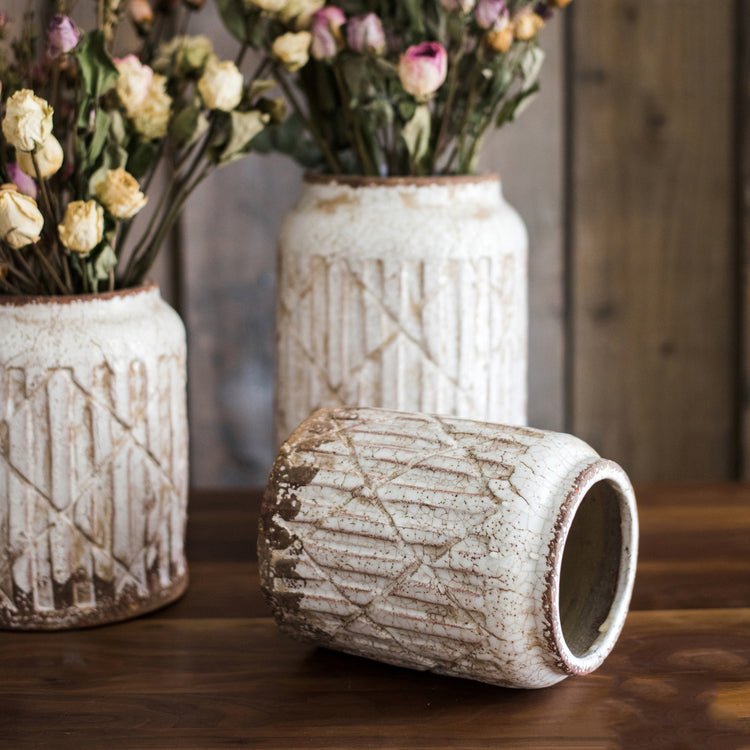 Distressed White Ceramic Jar Vase