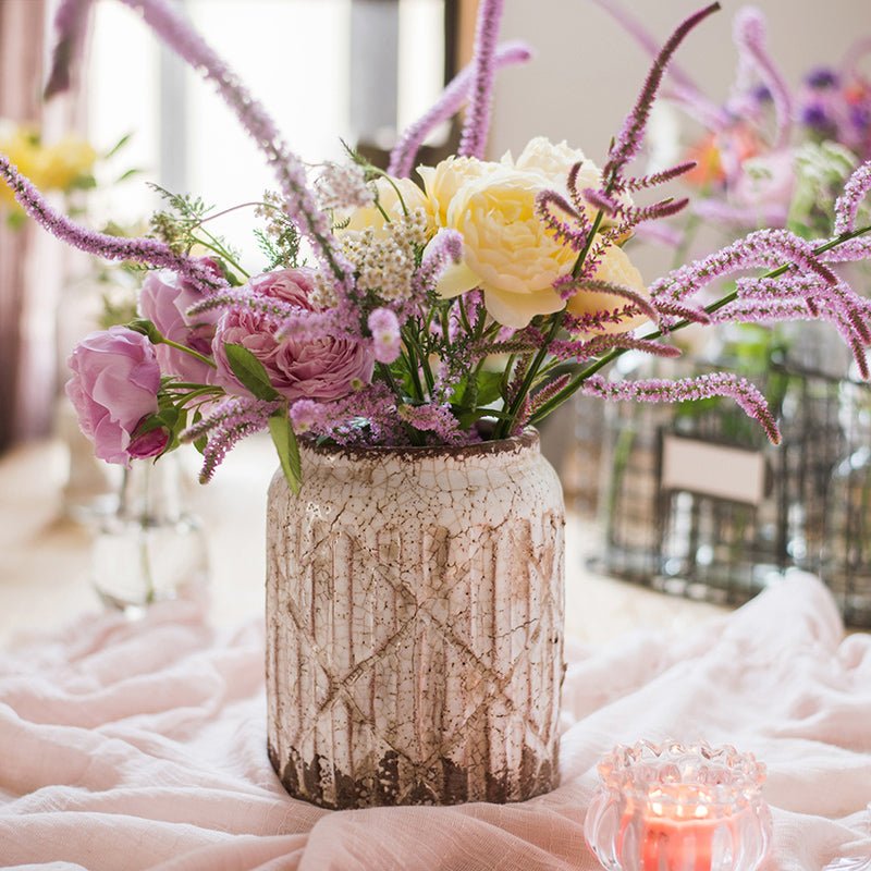 Distressed White Ceramic Jar Vase, view 8