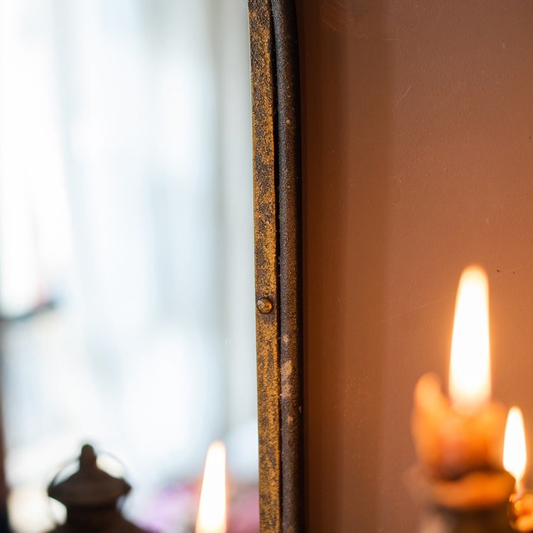 Antique-Style Dark Iron Mirror, detail view