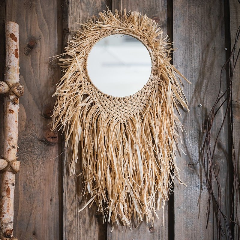 Woven Grass Round Hanging Mirror