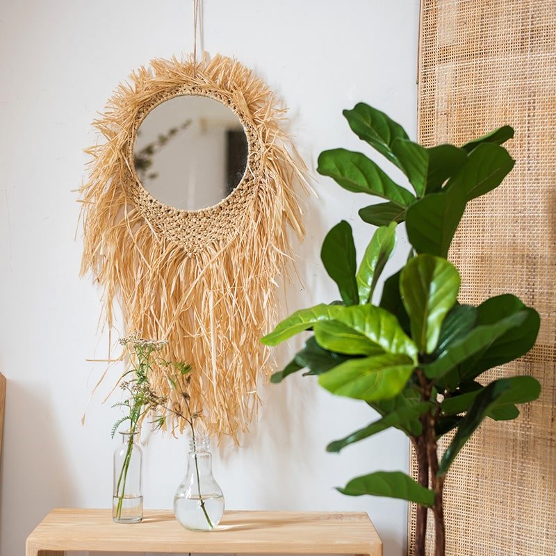 Woven Grass Round Hanging Mirror, alternate view