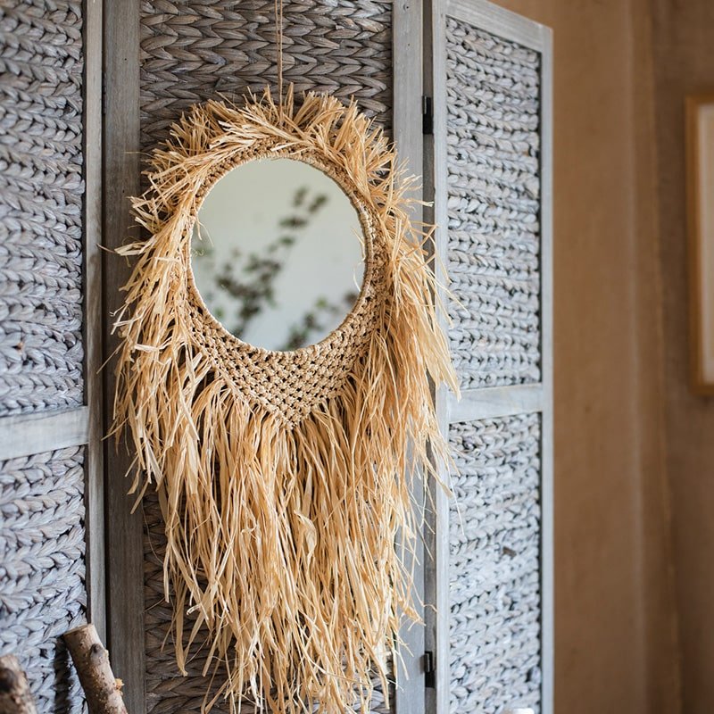 Woven Grass Round Hanging Mirror, detail view