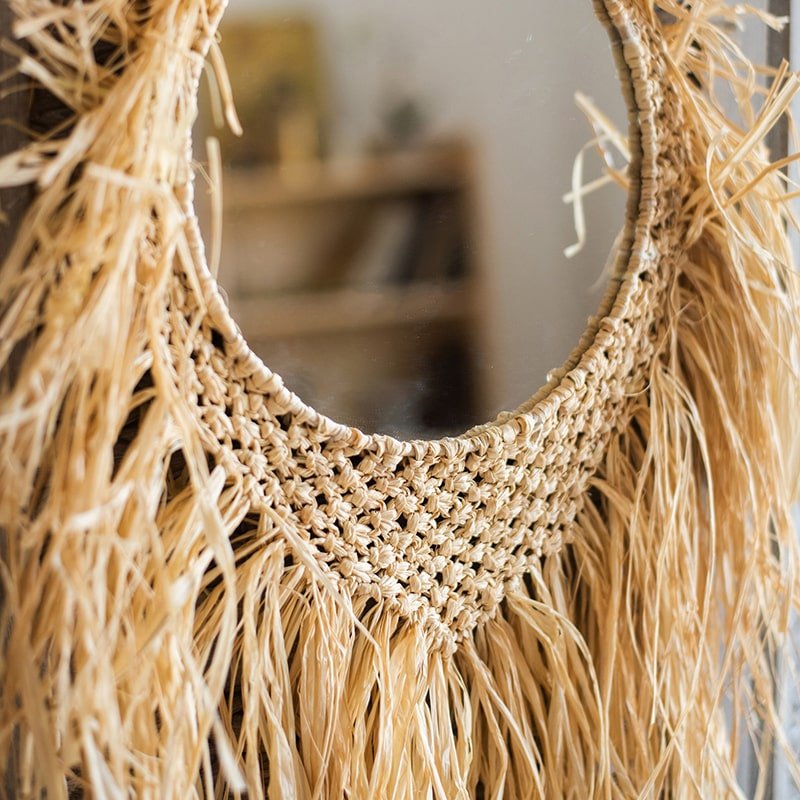 Woven Grass Round Hanging Mirror, another angle