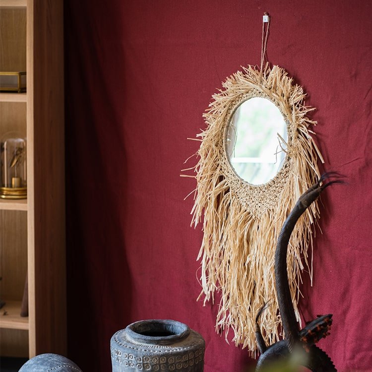 Woven Grass Round Hanging Mirror, view 5